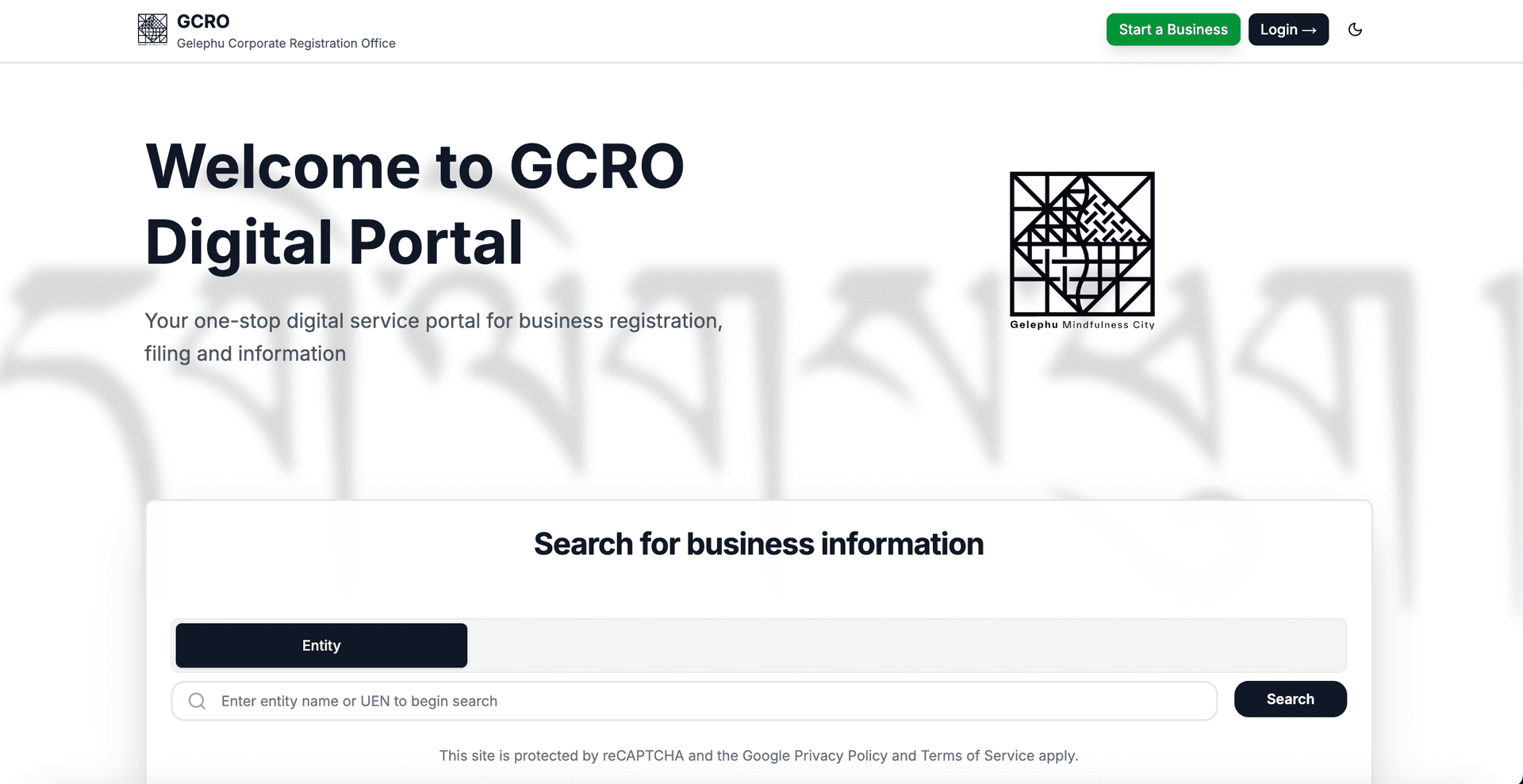 GCRO Landing Page with Search Feature